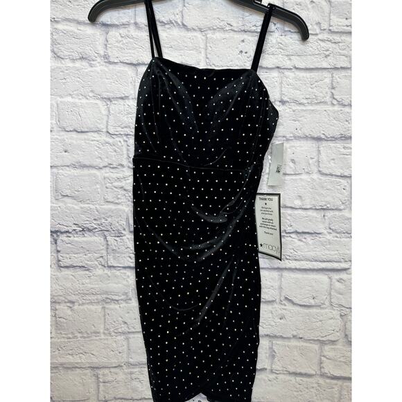Crystal Doll Black Velvet Jewel Studs Formal Mini Bodycon Dress SZ 3 NEW w/Tags - Picture 2 of 3